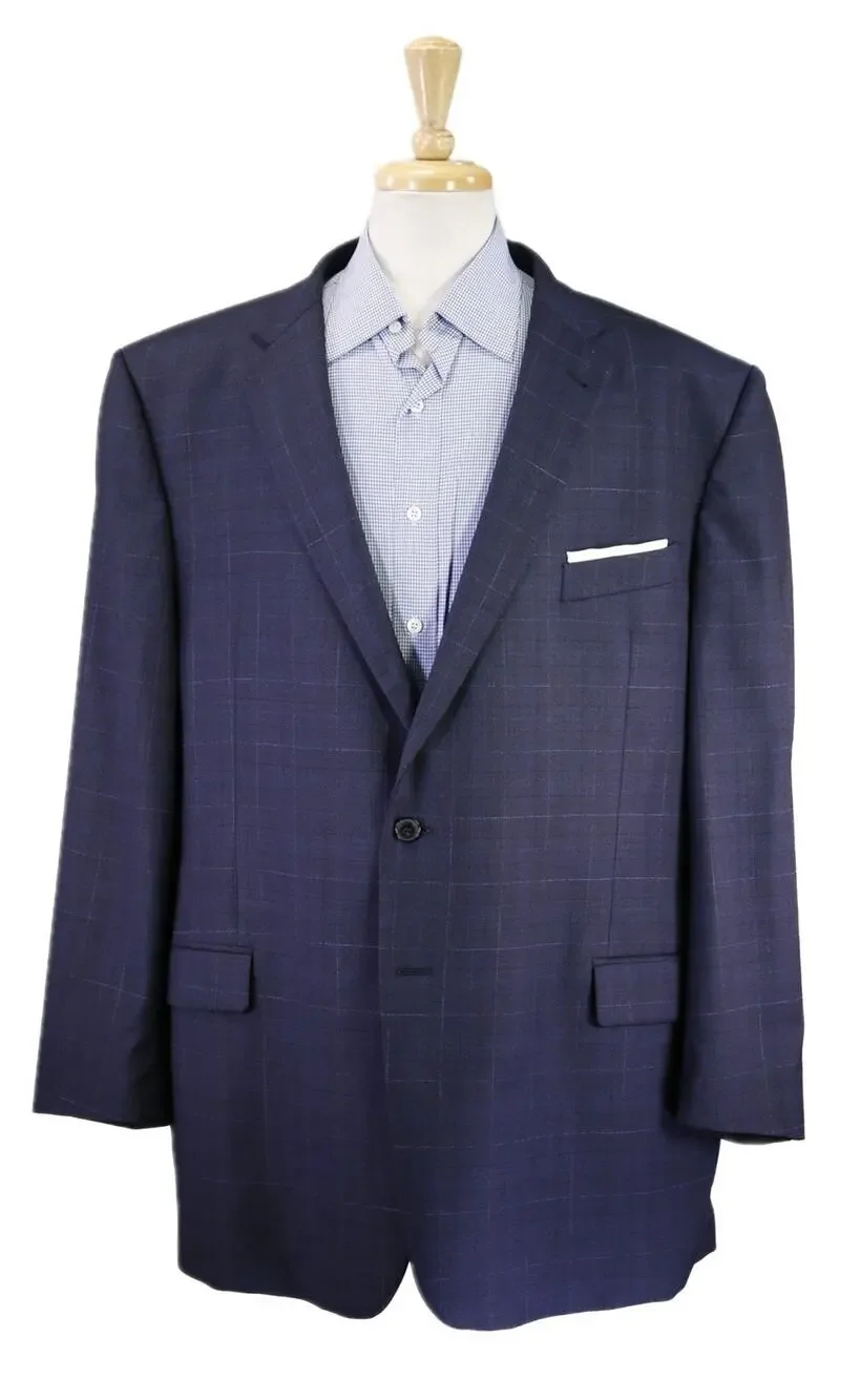 Joseph Abboud Loro Piana Navy Windowpane Super 130's Wool Sportcoat Blazer 48L